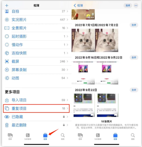 仲巴苹果手机维修分享iOS 16 中相册重复项目功能使用方法 