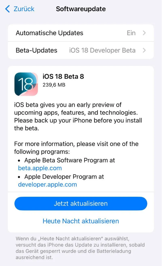 仲巴苹果手机维修分享苹果 iOS / iPadOS 18 开发者预览版 Beta 8 发布 